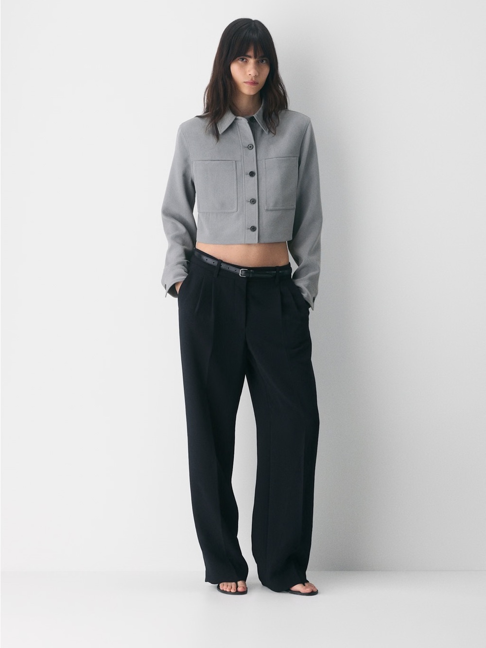 Aritzia Wilfred Light Gray Cropped Jacket